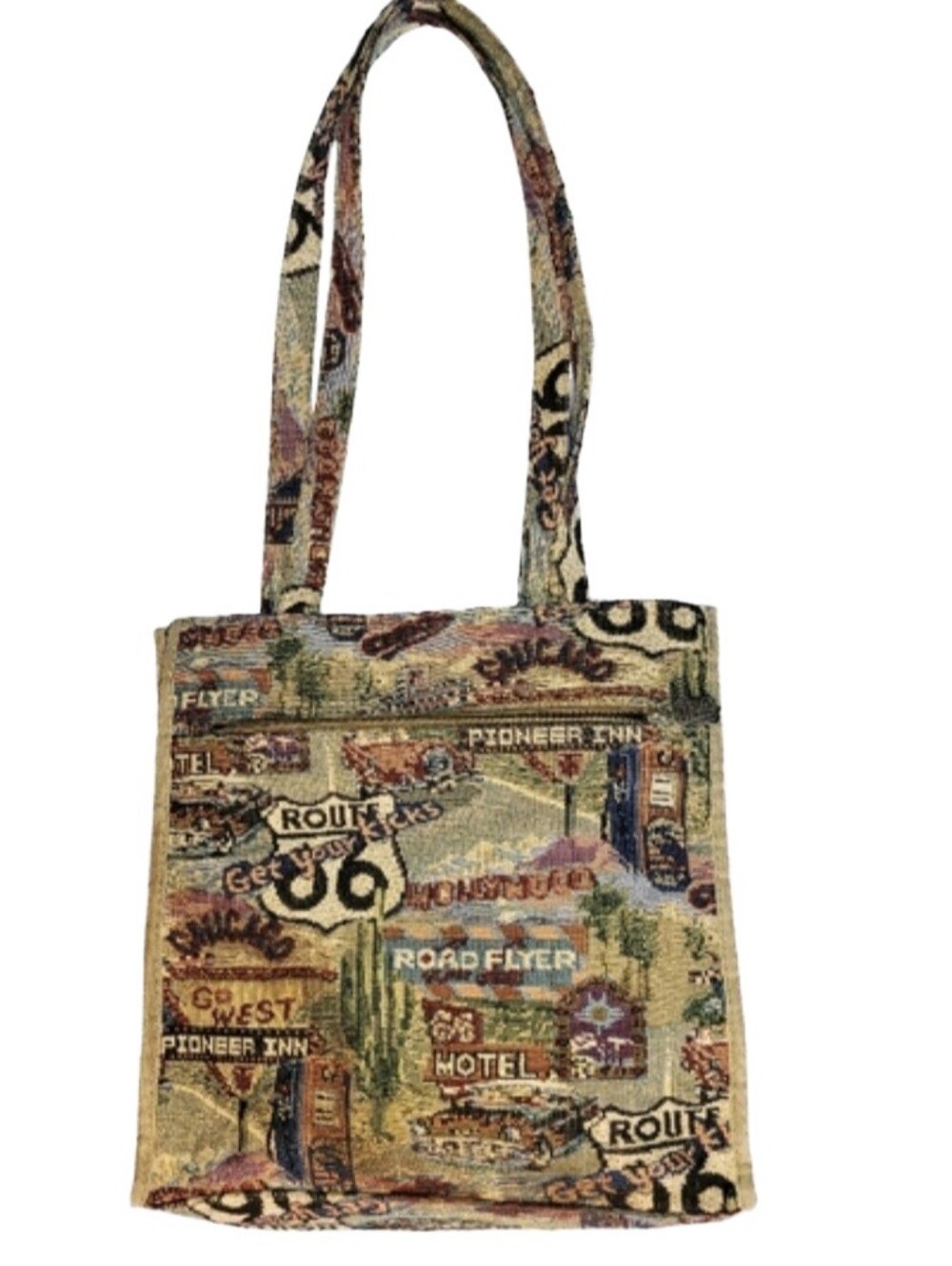 Jade Vintage Route 66 Tapestry Tote Bag Travel Shoulder Purse With Coin Pouch